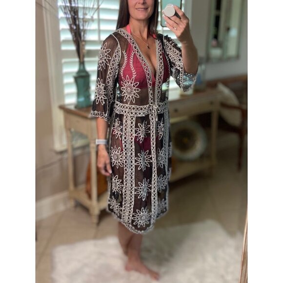 Crochet Mesh Beach Swimsuit Cover Up Black 1821 - Picture 4 of 9